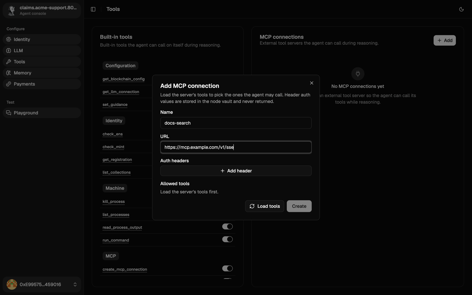 Add MCP connection dialog