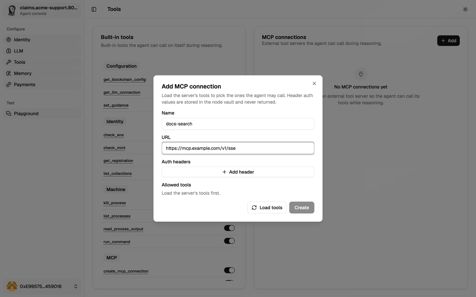 Add MCP connection dialog